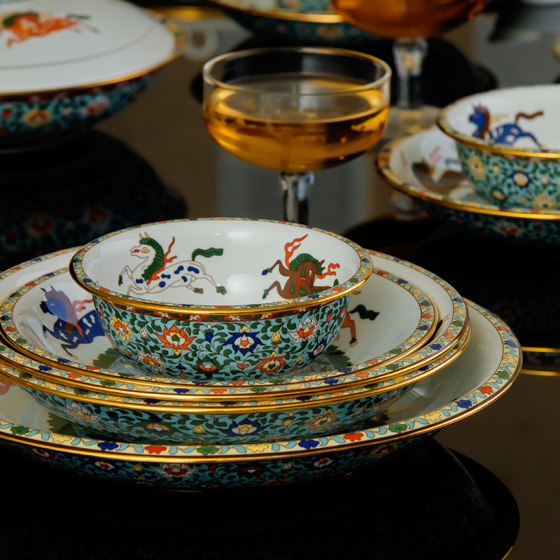 Court enamel colourful see ipads porcelain tableware suit 68 bowl which suits for Chinese jingdezhen ceramics