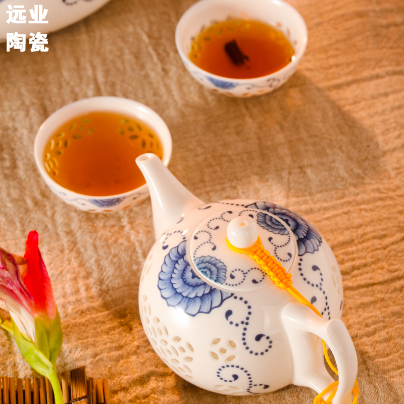 Far - jingdezhen porcelain tea set with exquisite tea hollow out kung fu tea set lid dishes on sale