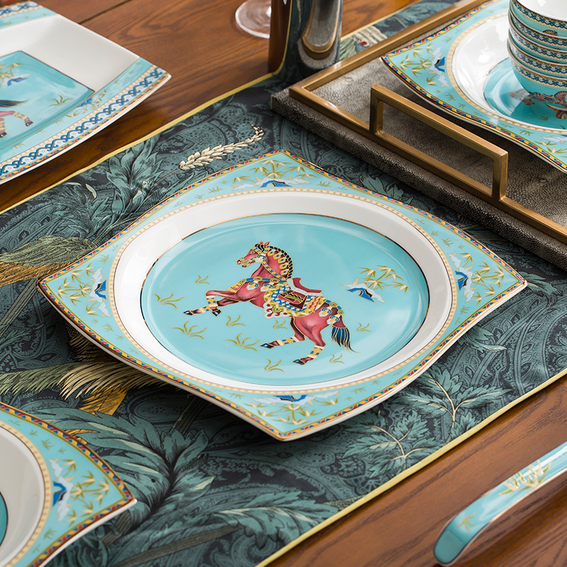 Jingdezhen high - grade Chinese colored enamel tableware suit ipads bowls home court dishes wind gift set a plate