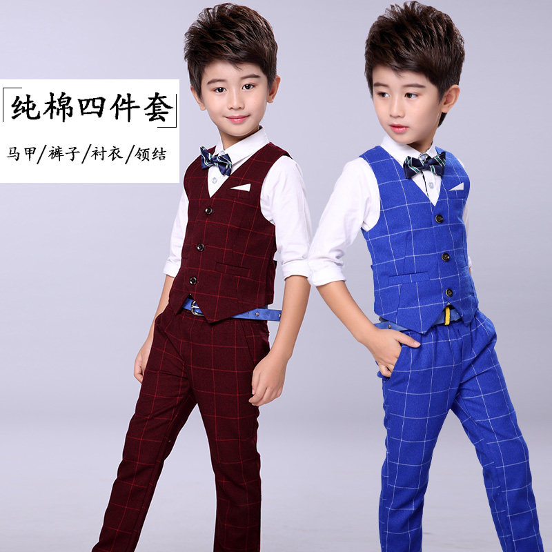 Flower boy dress male suit wedding child horse vest three piece children walk dress male piano show boy