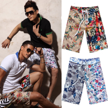 Shorts seven-point pants Mens summer five-point pants personality loose flower pants Beach pants Womens shorts 7 points 5 points trend
