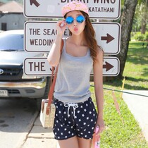 Quick-drying beach pants Printed hot pants Womens loose large size broken color hot pants elastic shorts seaside vacation summer