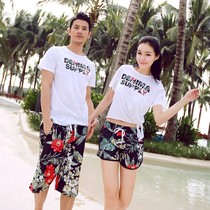 Couple beach pants suit men and women seaside Korea beach resort casual quick-drying shorts T-shirt short sleeve