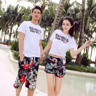 Couple beach pants suit men and women seaside Korea beach resort casual quick-drying shorts T-shirt short sleeve