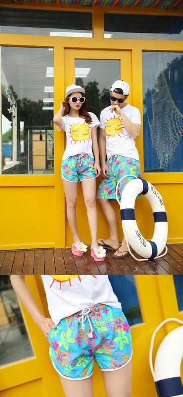 Cặp vợ chồng đi biển bên bờ biển quần nam và nữ năm điểm phẳng góc bơi lỏng áo tắm cỡ lớn quần ngắn giản dị - Quần bãi biển