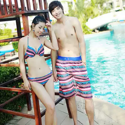 New small breasts gathered with steel ring Korean bikini men and women couples beach pants hot spring swimsuit
