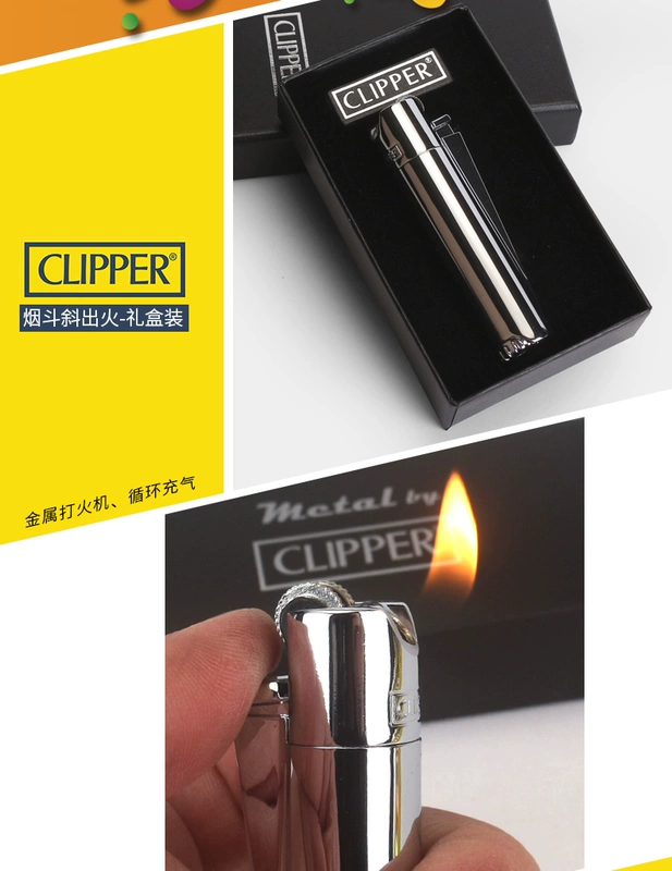 Bật lửa ống nghiêng nghiêng CLIPPER có thể là Flint Flint ròng rọc có thể được lấp đầy với hộp quà nhẹ hơn kim loại lửa bật lửa điện