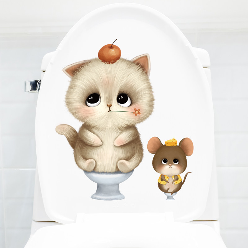 Cartoon cute cat toilet sticker personality creative self-adhesive decorative sticker waterproof toilet toilet toilet cover
