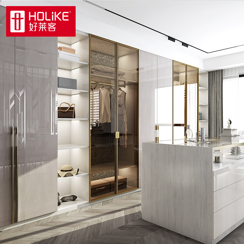 Hollyoaks custom wardrobe sliding door integral furniture walk-in cloakroom combination cabinet whole house custom gold