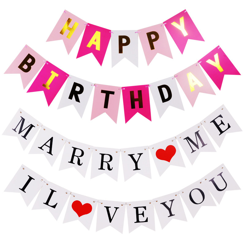 Birthday decoration Banner hanging decoration Pull flower color flag Proposal confession supplies Party balloon background wall trunk decoration