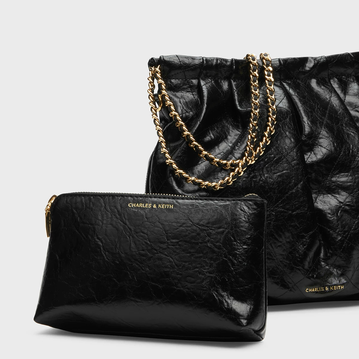 Большая кожзам-букет из CHARLES&KEITH ретро ведро, футляр/сумка на одно плечо фуксия белый, американский стиль
