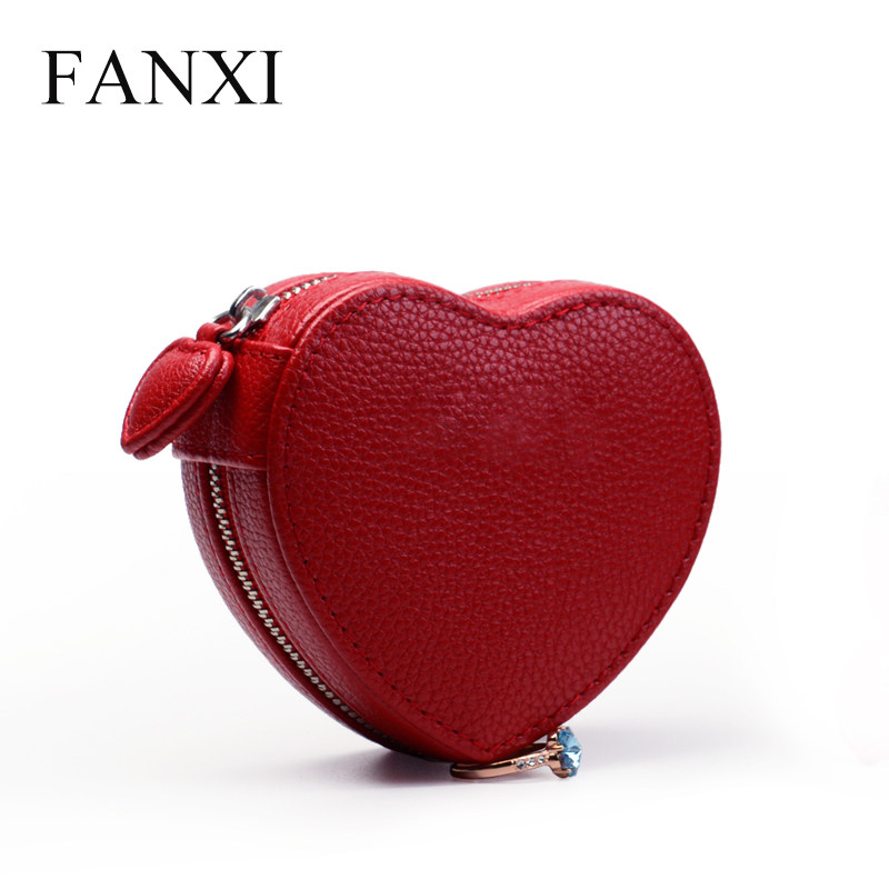 Fanxi FANXI heart-shaped jewelry storage box silver beaded box ring earrings necklace jewelry box red H048