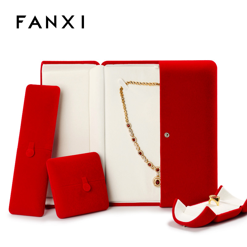 FANXI RING BOX WEDDING Wedding Courting Diamond Ring Box Velvet Ornaments Three Gold Jewellery Packaging Boxes Red H028