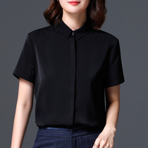Black chiffon shirt womens short sleeve square collar top loose summer thin professional shirt fashion temperament work clothes