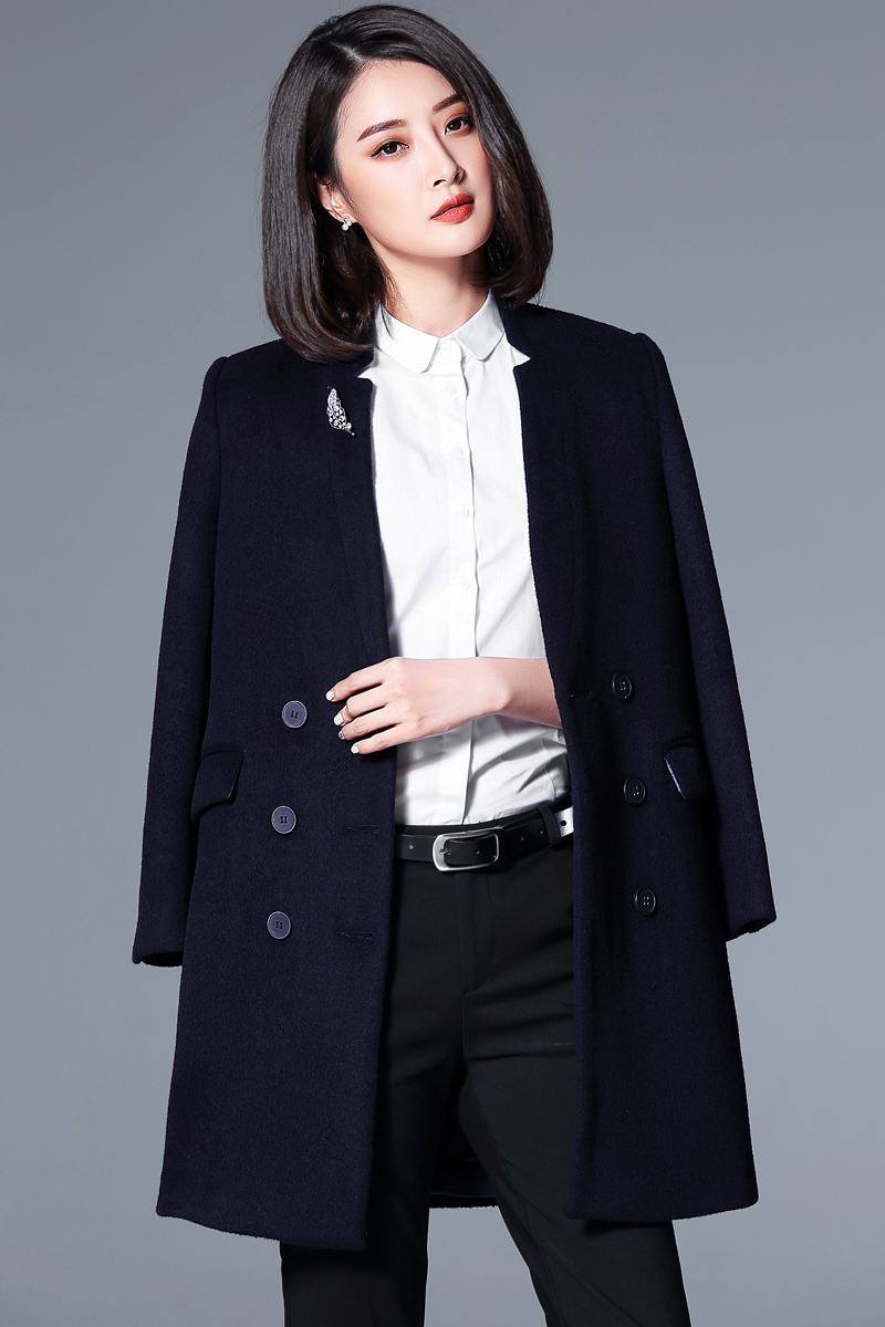 呢子大衣女中長款寬松雙排扣新款時尚氣質(zhì)職業(yè)羊毛呢外套
