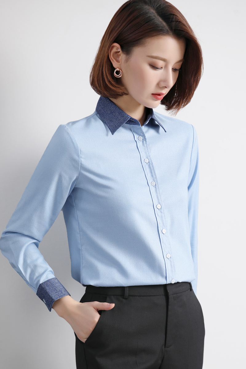 藍(lán)色襯衫女職業(yè)裝長袖工作服時尚新款氣質(zhì)休閑上衣磨毛襯衣