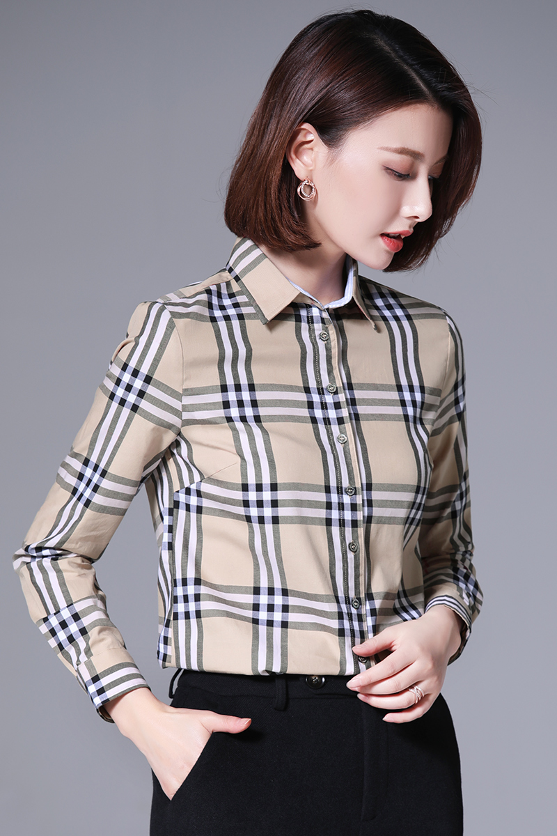格子襯衫女長袖新款氣質(zhì)職業(yè)裝襯衣打底上衣