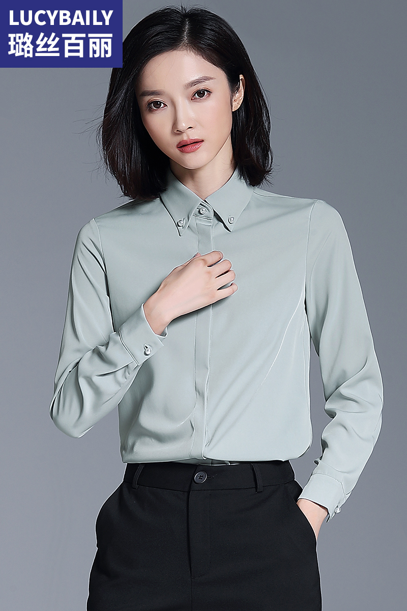 綠色雪紡襯衫女長袖職業(yè)裝時尚氣質(zhì)休閑韓版上衣白色職業(yè)襯衣