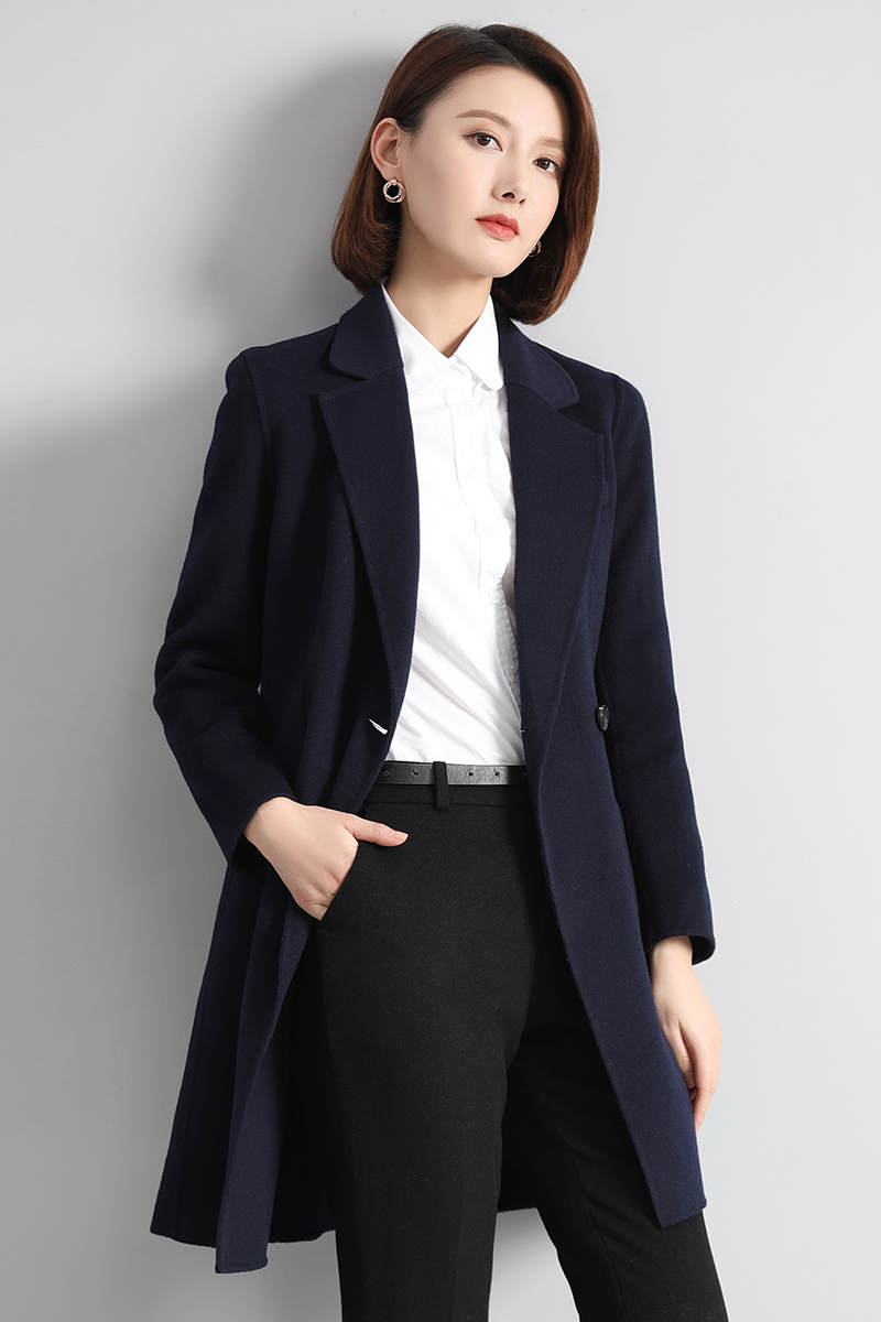 純羊毛雙面呢大衣女中長款新款毛呢外套顯瘦工作服氣質(zhì)職業(yè)裝