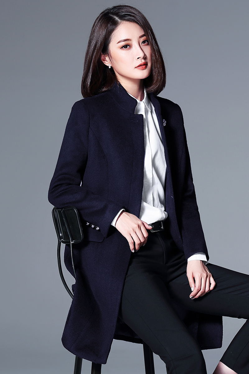 璐絲百麗立領(lǐng)毛呢外套女中長款款流行氣質(zhì)呢子大衣職業(yè)裝