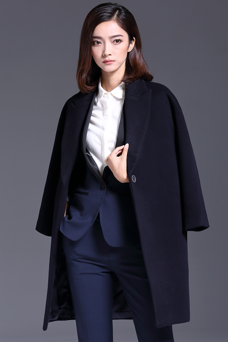 璐絲百麗呢子外套女中長款羊毛呢職業(yè)裝新款寬松繭型呢子大衣