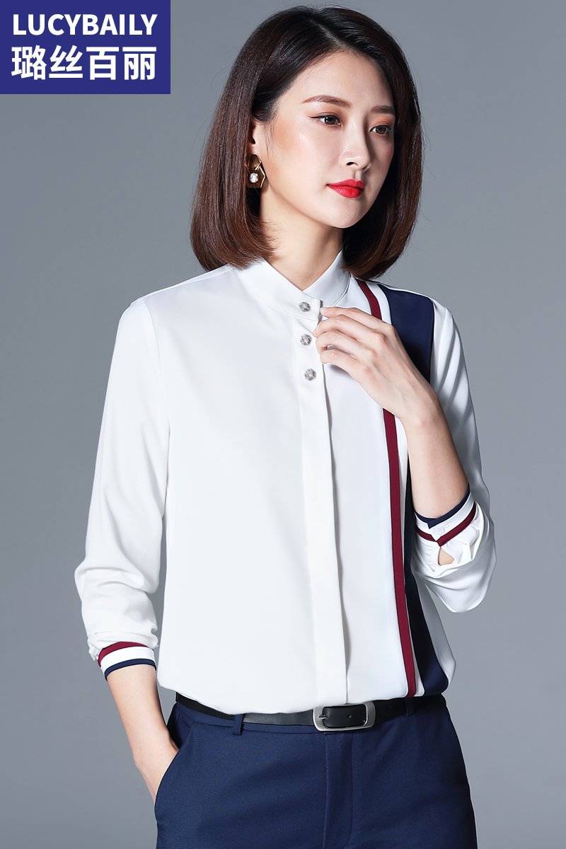 時(shí)尚洋氣白襯衫女設(shè)計(jì)感小眾心機(jī)上衣新款立領(lǐng)長袖雪紡襯衣