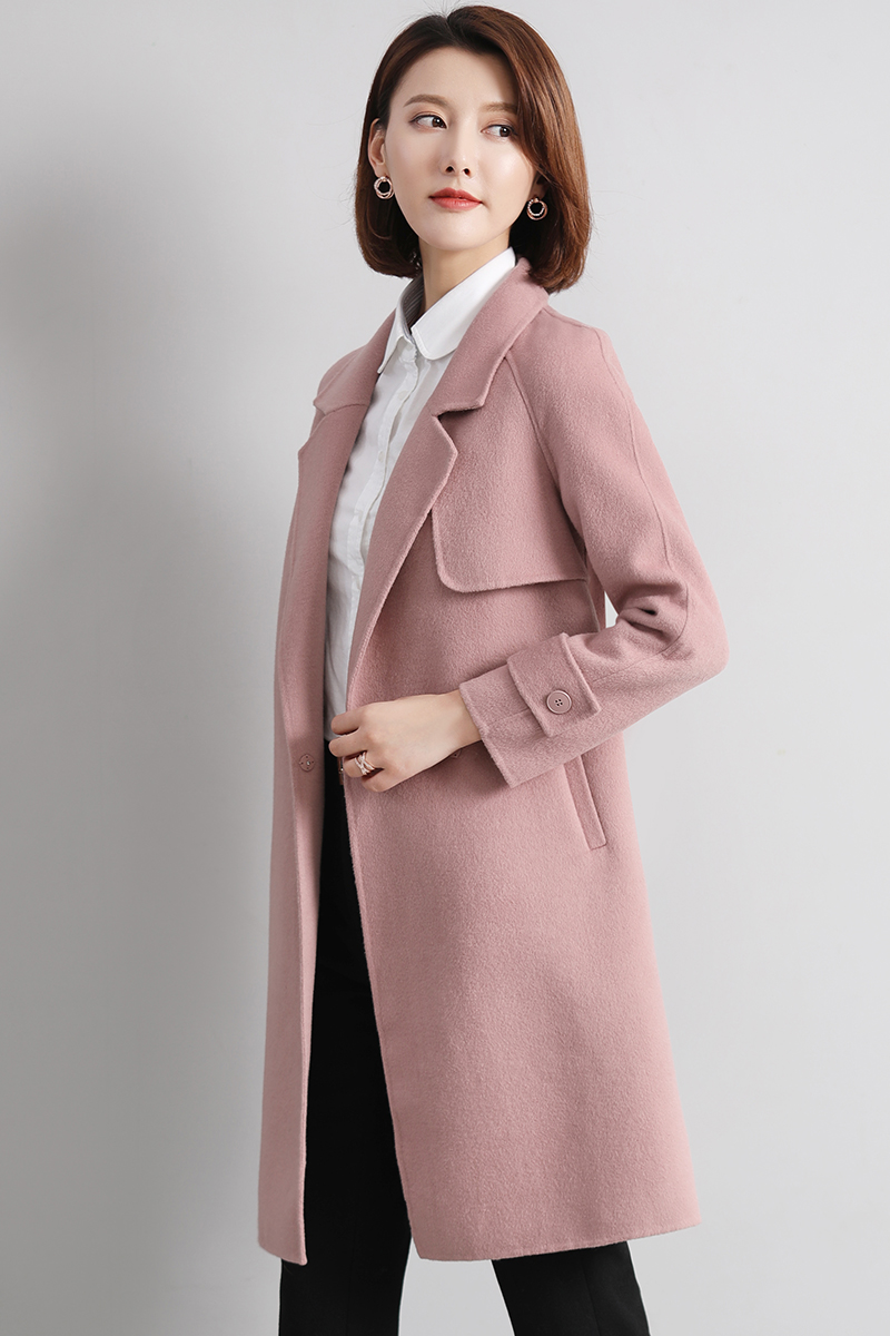 粉色雙面呢大衣女中長款羊毛呢新款時尚小香風(fēng)呢子外套