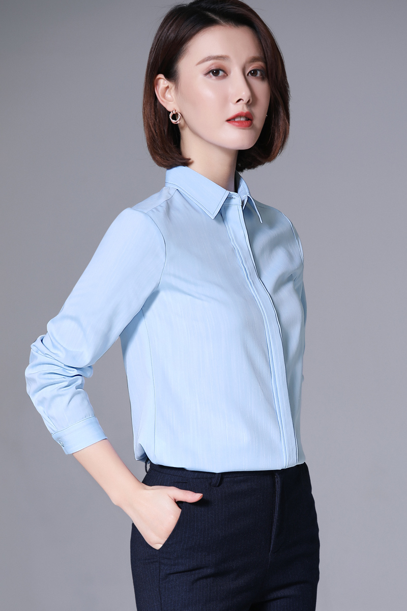 職業(yè)襯衫女長袖正裝氣質(zhì)藍(lán)色襯衣新款面試上衣通勤商務(wù)工作服