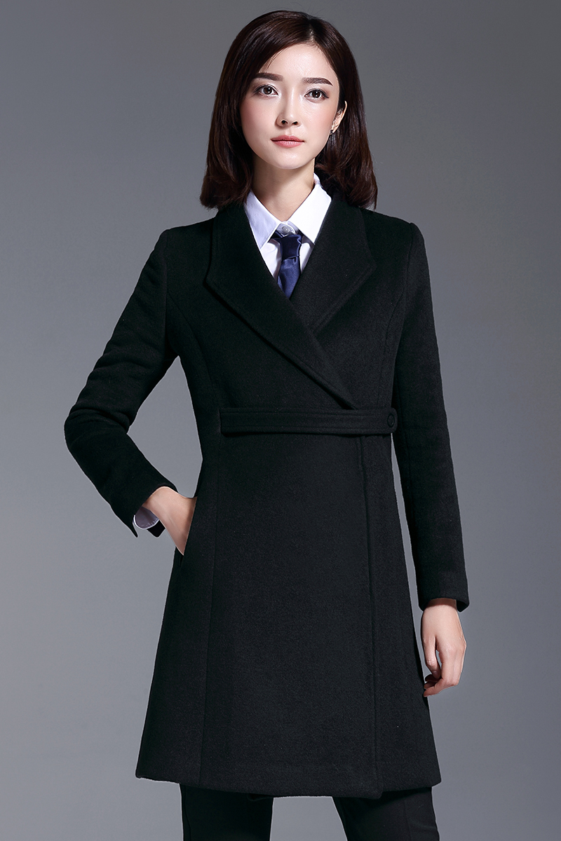 黑色羊毛大衣女中長款氣質(zhì)呢子工作服修身毛呢外套職業(yè)裝