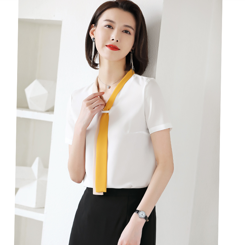 Silk Belle cao cấp bộ chuyên nghiệp của phụ nữ mùa hè váy kinh doanh thời trang chính thức tên khí đầm ngắn tay quần áo bảo hộ