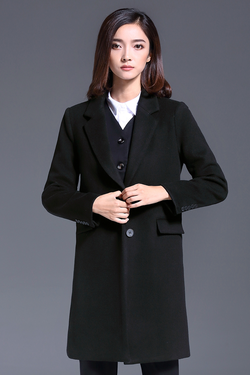 黑色羊毛呢大衣女職業(yè)裝呢子大衣工作服顯瘦工裝毛呢外套