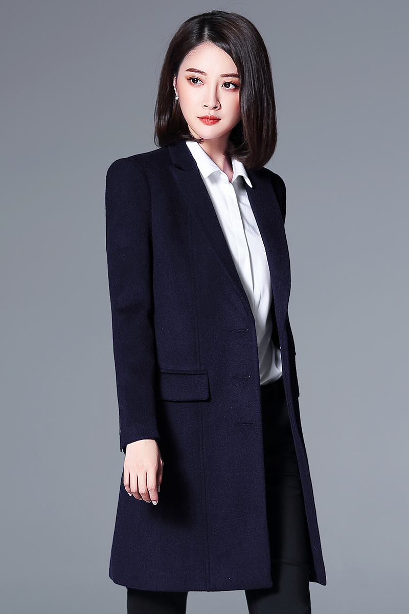 璐絲百麗黑色毛呢外套女中長款新款職業(yè)羊毛呢子大衣