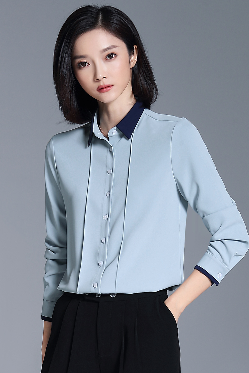藍(lán)色職業(yè)襯衫女雪紡長(zhǎng)袖裝新款上衣工作服氣質(zhì)商務(wù)休閑襯衣正裝