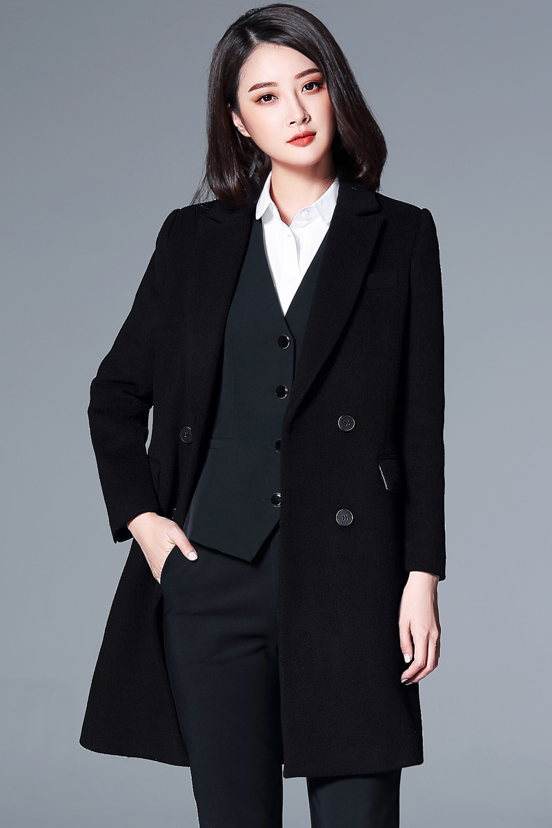 璐絲百麗高端職業(yè)裝毛呢大衣女中長款新款女士純羊毛呢子外套