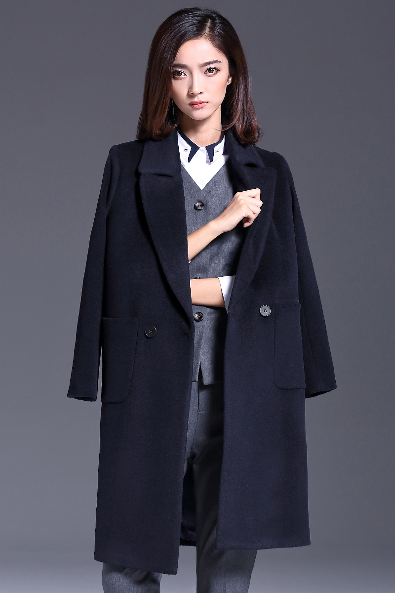 羊毛呢外套女中長款繭型職業(yè)裝寬松工作服工裝呢子大衣