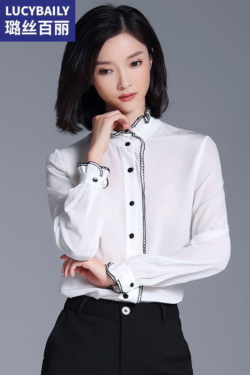 雪紡襯衫女長袖設計感小眾時尚洋氣立領復古港味宮廷風白色襯衣