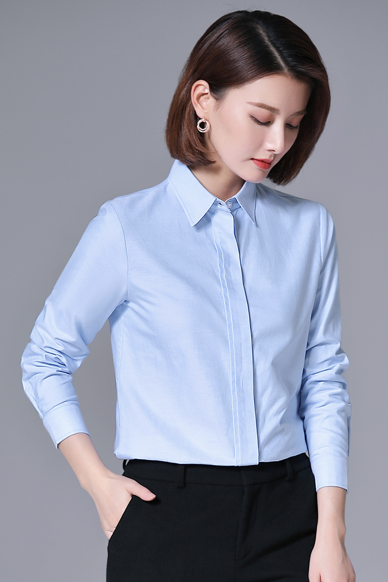 藍(lán)色襯衫女長(zhǎng)袖職業(yè)裝氣質(zhì)通勤上衣正裝新款工作服純棉襯衣