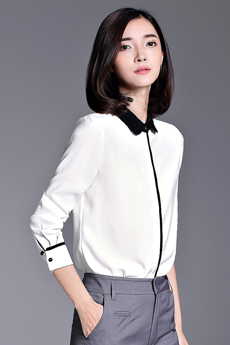 璐絲百麗白襯衫女長袖裝新款娃娃領(lǐng)襯衣職業(yè)裝女士雪紡上衣