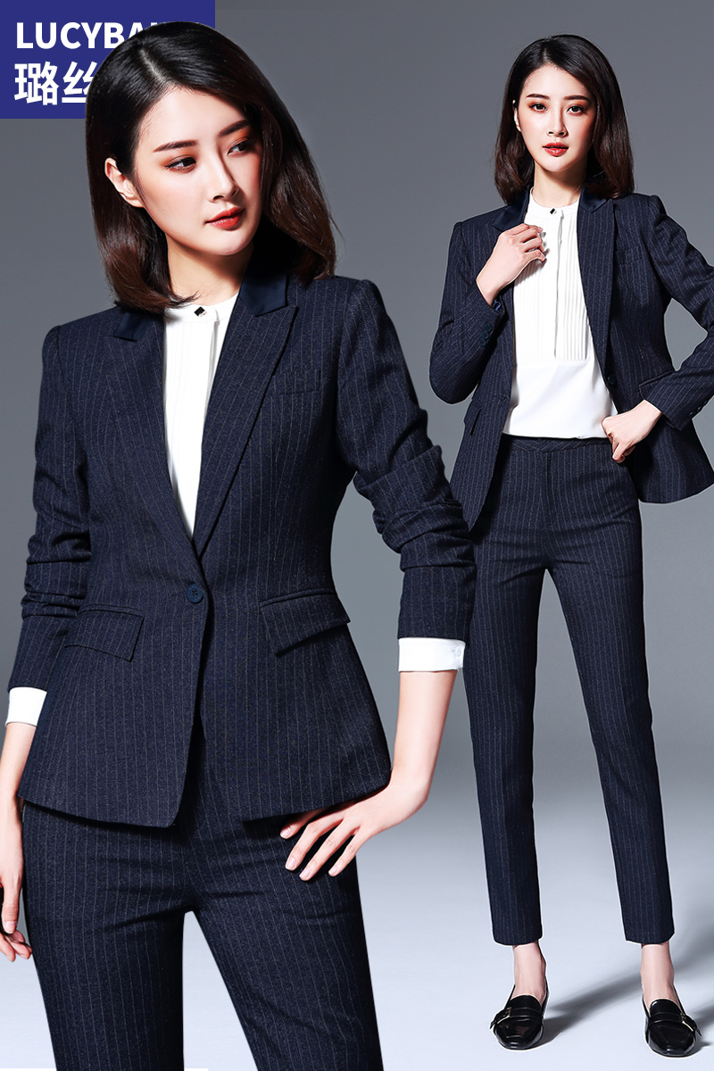 璐絲百麗條紋西服套裝女英倫時尚工裝西裝面試休閑職業(yè)裝正裝