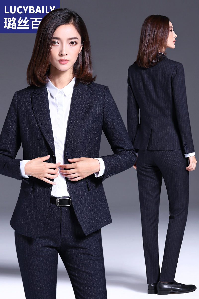 璐絲百麗條紋西裝套裝女氣質(zhì)職業(yè)裝女裝套裝商務(wù)西服面試正裝