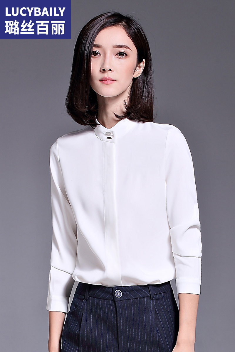 白襯衫女長袖雪紡職業(yè)裝休閑裝新款打底衫百搭立領白色襯衣