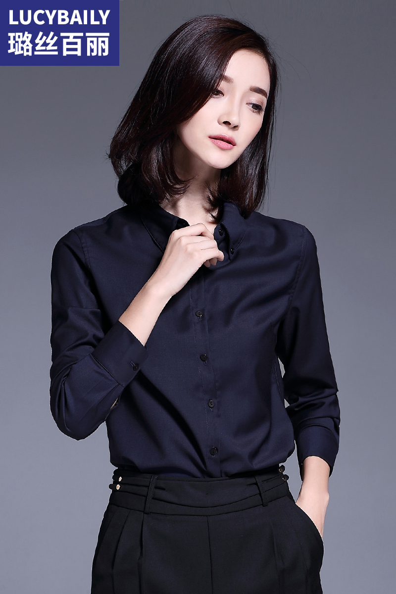 璐絲百麗藏藍(lán)色雪紡襯衫女長袖職業(yè)裝襯衣裝新款氣質(zhì)工作服
