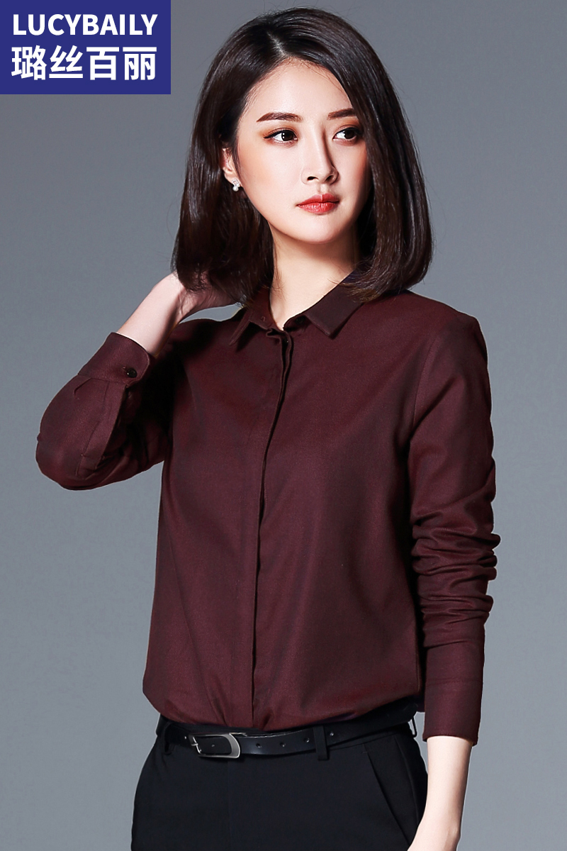 酒紅色襯衫女長(zhǎng)袖新款年會(huì)時(shí)尚上衣磨毛襯衣