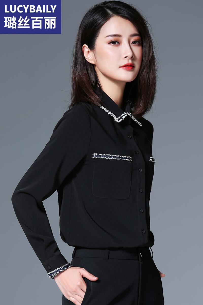 襯衫女長袖黑色上衣氣質(zhì)職業(yè)穿搭復(fù)古新款打底雪紡襯衣
