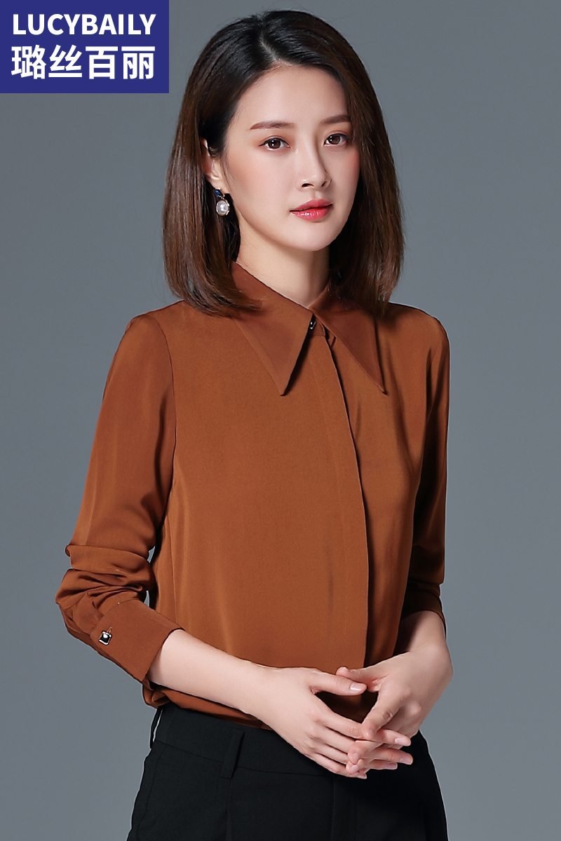 焦糖色雪紡襯衫女長(zhǎng)袖氣質(zhì)上衣裝新款時(shí)尚職業(yè)工裝打底襯衣