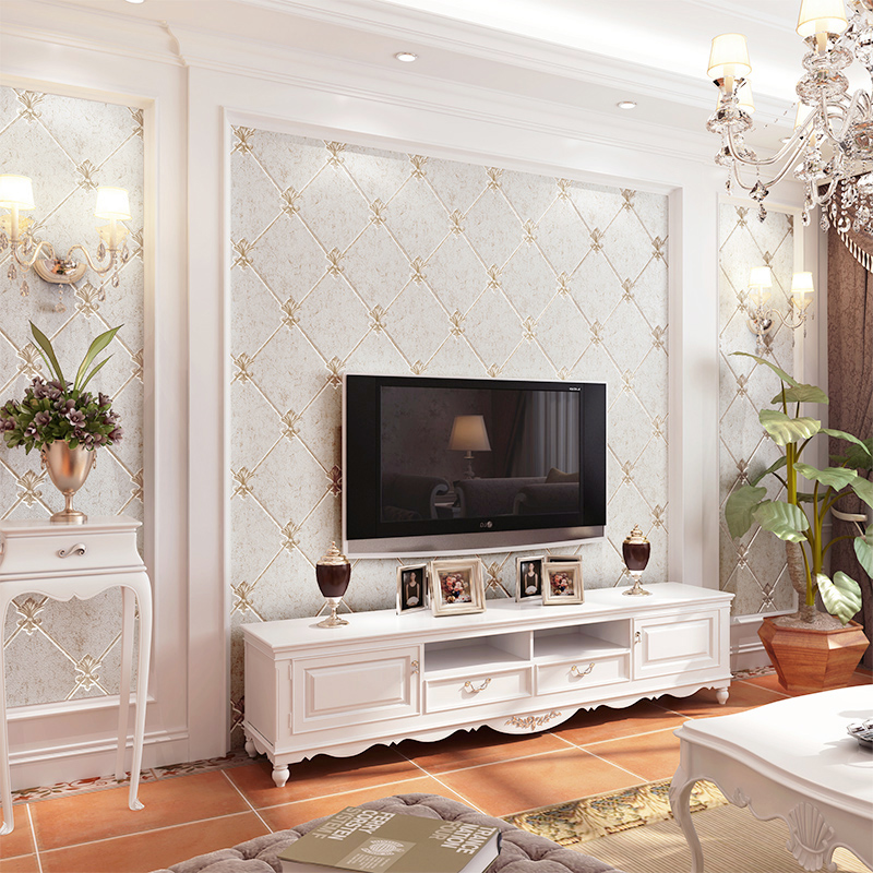 Haimob Eurostyle Living Room Wallpaper Bedroom Modern Minimalist 3D Solid Unwoven Living-room TV Background Wall Paper Flocking