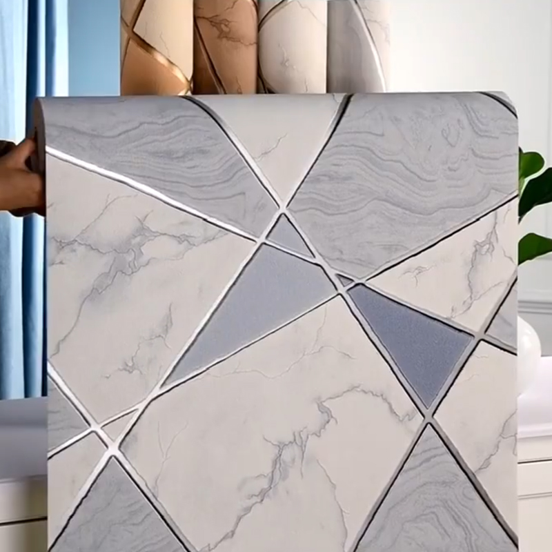 Modern simple living room TV background wallpaper 3D three-dimensional geometric film and television wall decoration non-woven wallpaper deerskin velvet