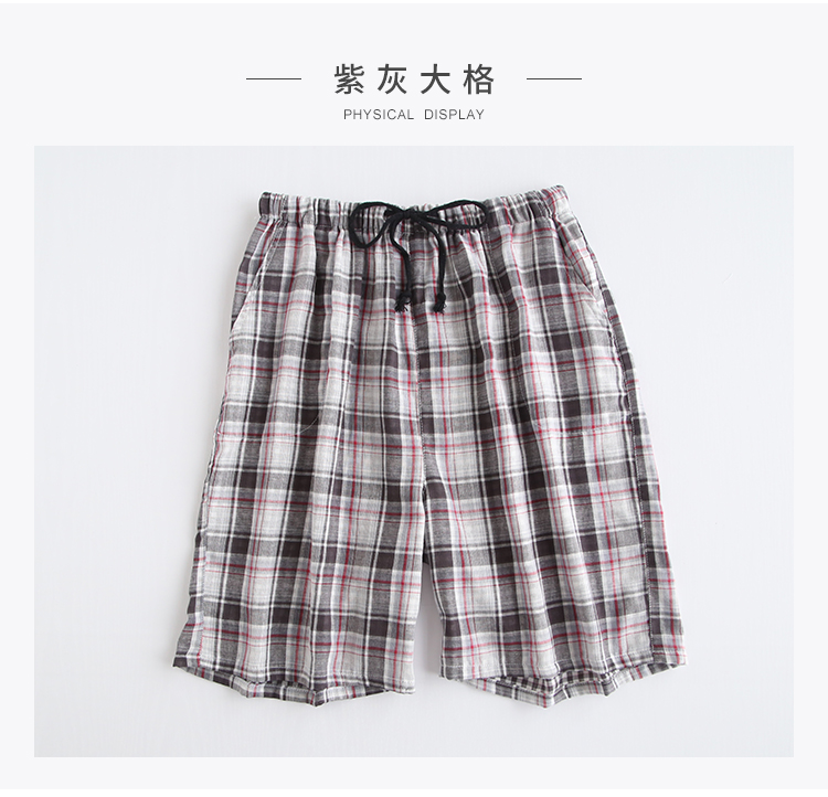 Đặc biệt hàng ngày Nam kẻ sọc cotton đôi gạc nhà quần short phần mỏng Bộ đồ ngủ mùa hè 5 điểm quần quần mặc nhà cho nữ