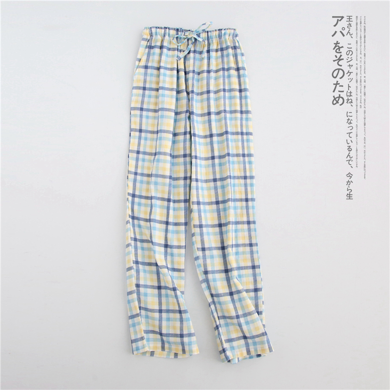 Bộ đồ ngủ nữ cotton Nhật Bản quần nhà mùa xuân và mùa hè mùa thu đan nhà quần cotton đôi gạc quần lỏng quần thu đông nam nữ