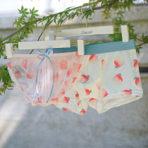 New ice silk couple underwear set with personalized peach print simple and trendy youth double sexy 2-pack